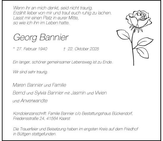 Traueranzeige von Georg Bannier von Rheinische Post