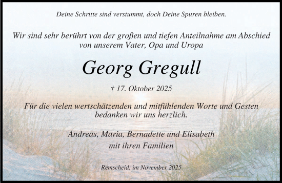 Traueranzeige von Georg Gregull von Rheinische Post