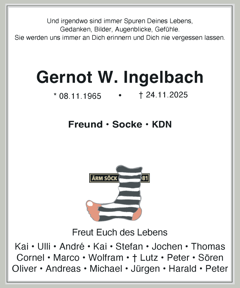  Traueranzeige für Gernot W. Ingelbach vom 29.11.2025 aus Rheinische Post