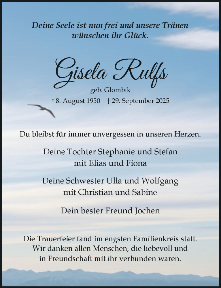  Traueranzeige für Gisela Rulfs vom 15.11.2025 aus Rheinische Post
