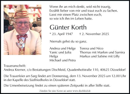 Traueranzeige von Günter Korth von Rheinische Post