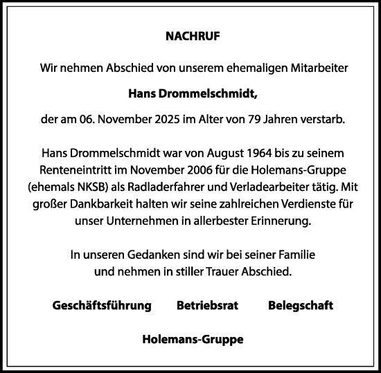 Traueranzeige von Hans Drommelschmidt von Rheinische Post