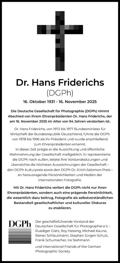 Traueranzeige von Hans Friderichs von Rheinische Post