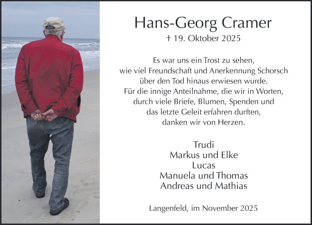  Traueranzeige für Hans-Georg Cramer vom 29.11.2025 aus Rheinische Post