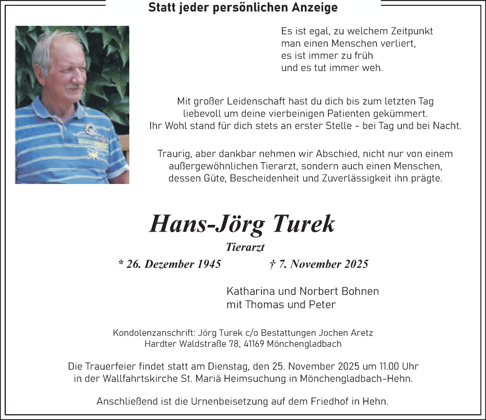  Traueranzeige für Hans-Jörg Turek vom 15.11.2025 aus Rheinische Post