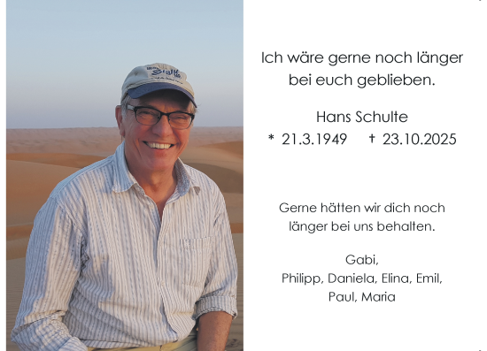 Traueranzeige von Hans Schulte von Rheinische Post