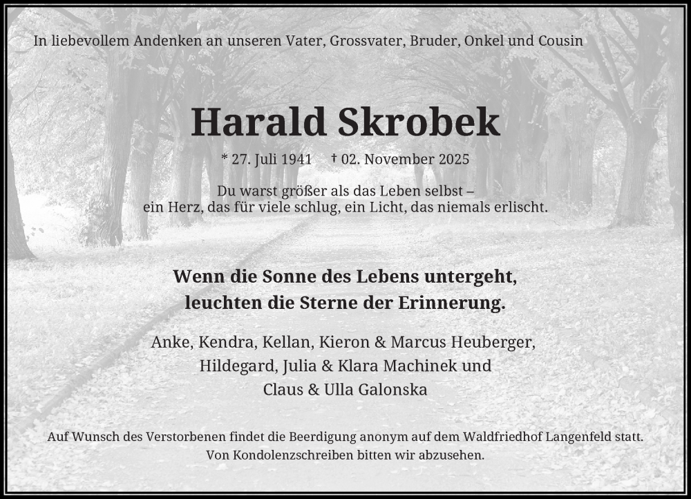  Traueranzeige für Harald Skrobek vom 14.11.2025 aus Rheinische Post
