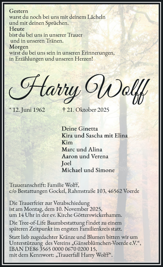 Traueranzeige von Harry Wolff von Rheinische Post