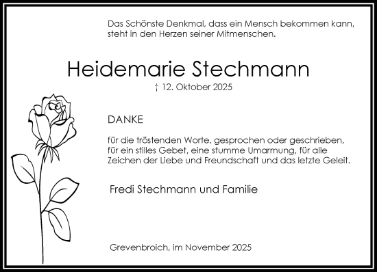 Traueranzeige von Heidemarie Stechmann von Rheinische Post