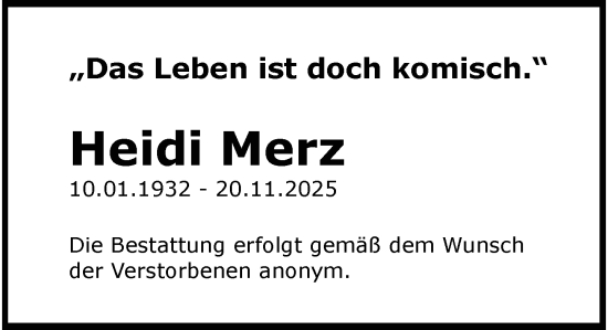 Traueranzeige von Heidi Merz von Rheinische Post