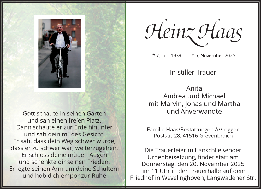  Traueranzeige für Heinz Haas vom 15.11.2025 aus Rheinische Post