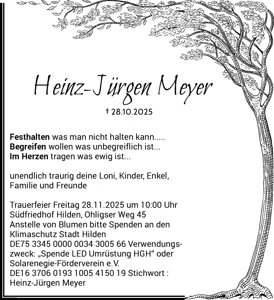  Traueranzeige für Heinz-Jürgen Meyer vom 15.11.2025 aus Rheinische Post