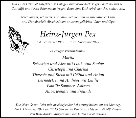 Traueranzeige von Heinz-Jürgen Pex von Rheinische Post