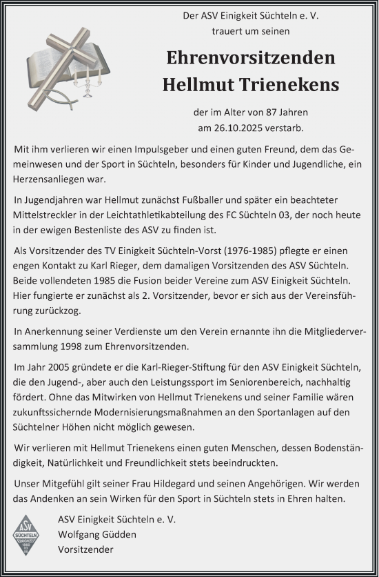 Traueranzeige von Hellmut Trienekens von Rheinische Post