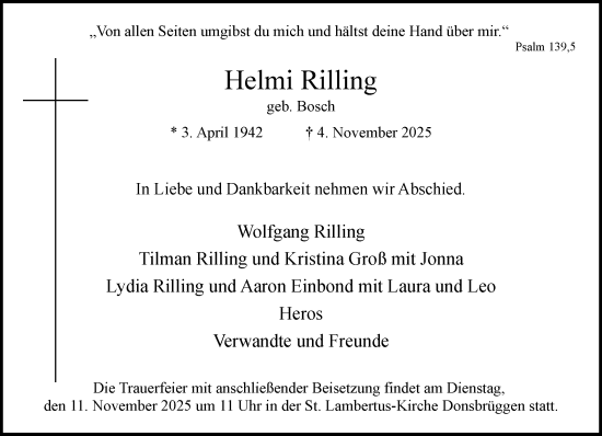 Traueranzeige von Helmi Rilling von Rheinische Post