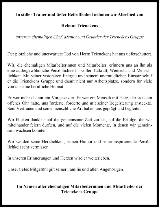Traueranzeige von Helmut Trienekens von Rheinische Post
