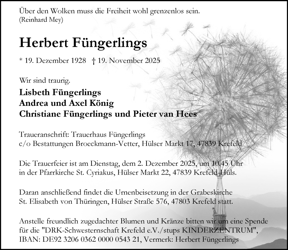  Traueranzeige für Herbert Füngerling vom 29.11.2025 aus Rheinische Post