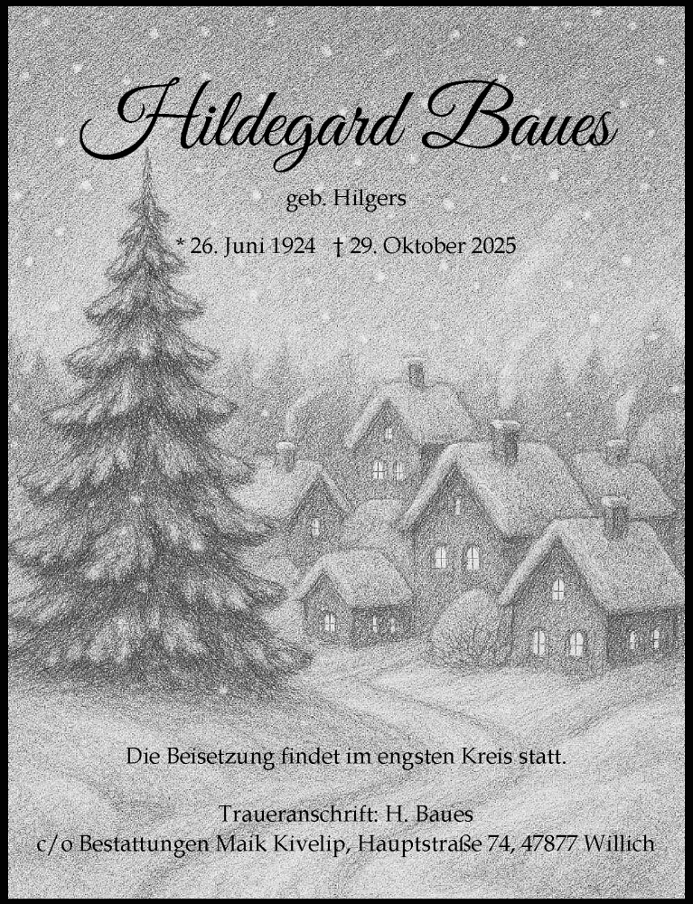  Traueranzeige für Hildegard Baues vom 29.11.2025 aus Rheinische Post