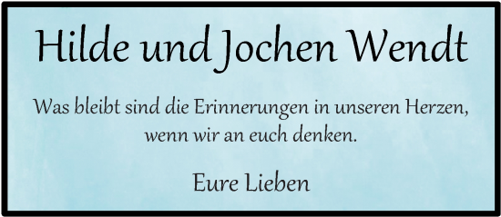 Traueranzeige von Hilde und Jochen Wendt von Rheinische Post