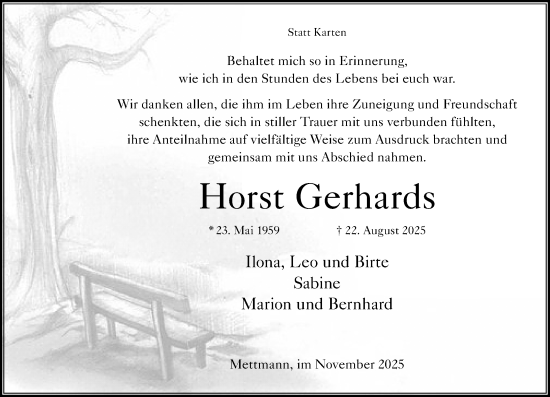 Traueranzeige von Horst Gerhards von Rheinische Post