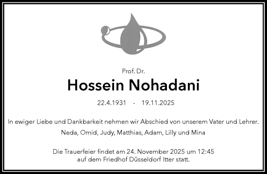 Traueranzeige von Hossein Nohadani von Rheinische Post