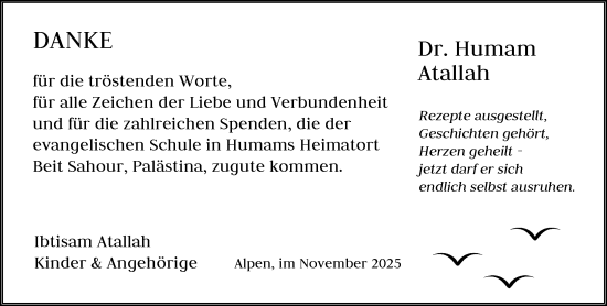 Traueranzeige von Humam Atallah von Rheinische Post