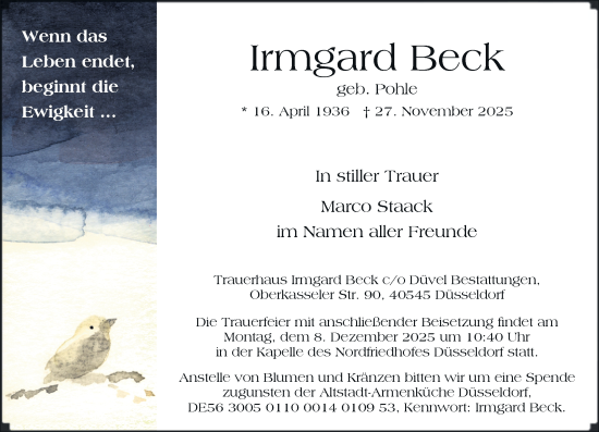 Traueranzeige von Irmgard Beck von Rheinische Post