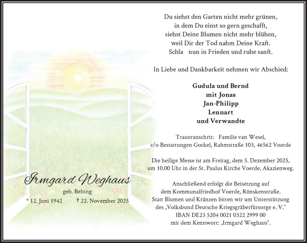  Traueranzeige für Irmgard Weghaus vom 29.11.2025 aus Rheinische Post