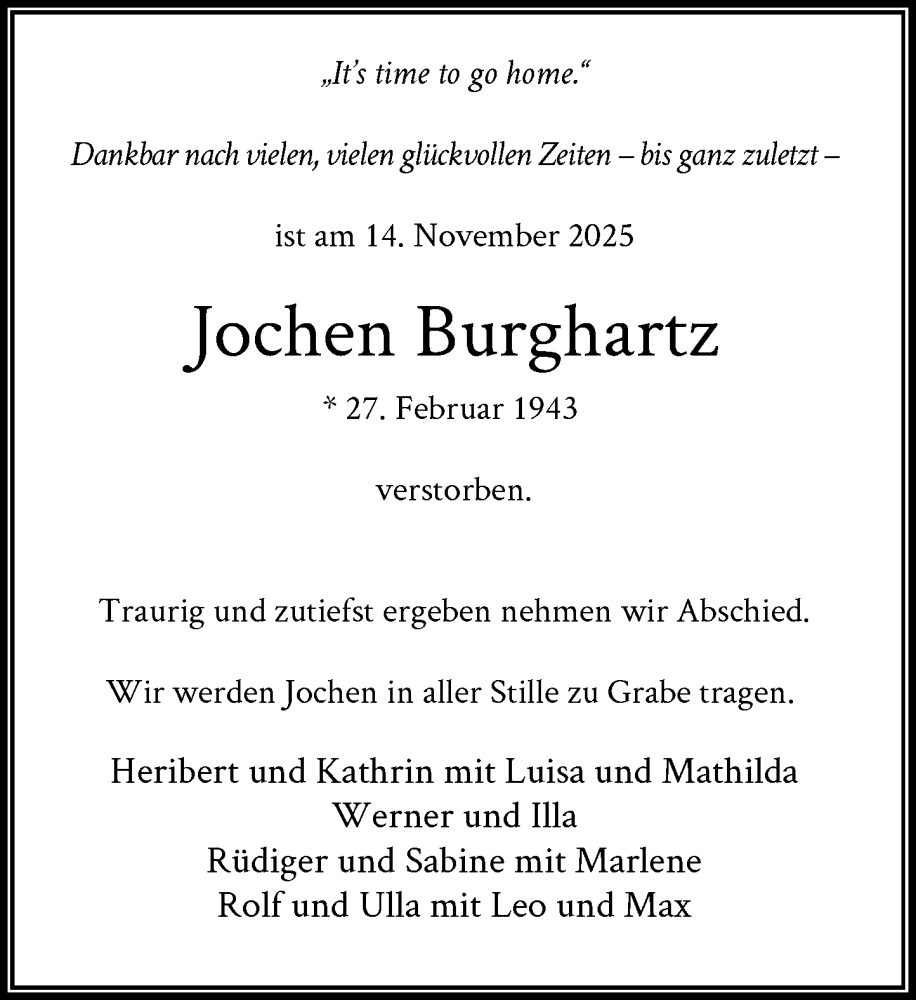  Traueranzeige für Jochen Burghartz vom 19.11.2025 aus Rheinische Post