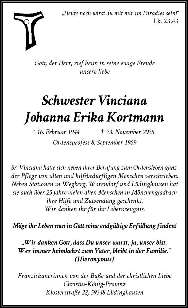  Traueranzeige für Johanna Erika Kortmann vom 27.11.2025 aus Rheinische Post