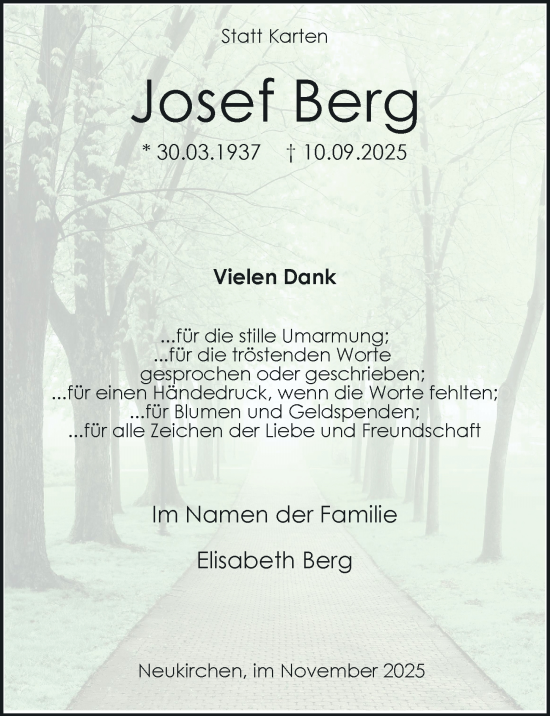 Traueranzeige von Josef Berg von Rheinische Post