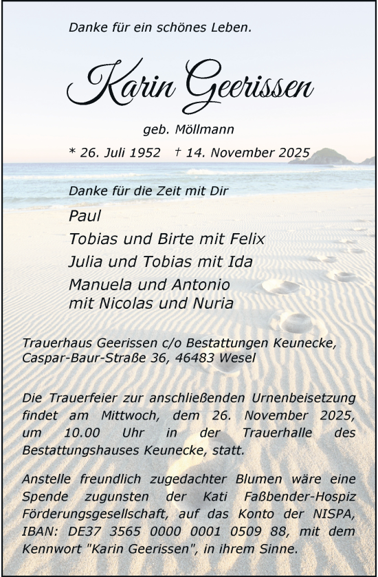 Traueranzeige von Karin Geerissen von Rheinische Post