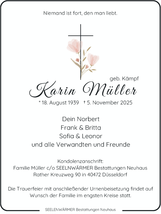Traueranzeige von Karin Müller von Rheinische Post