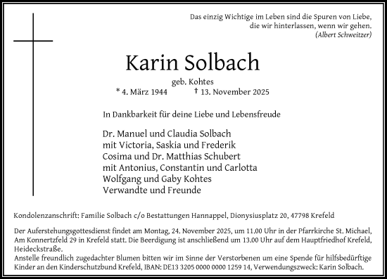 Traueranzeige von Karin Solbach von Rheinische Post