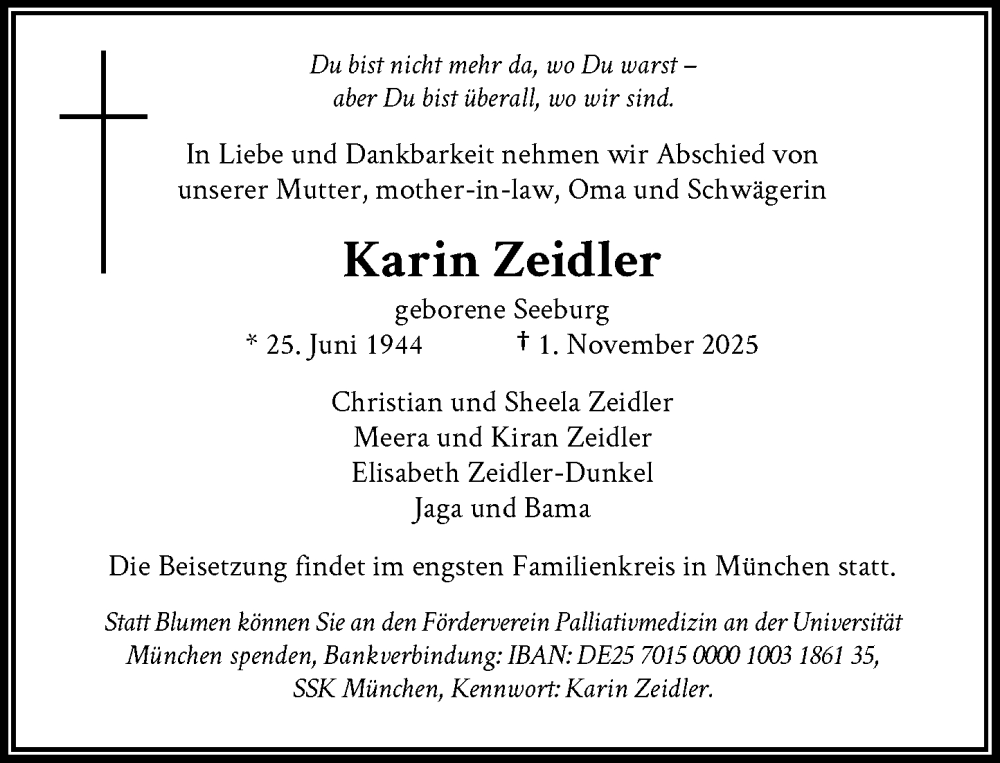  Traueranzeige für Karin Zeidler vom 08.11.2025 aus Rheinische Post