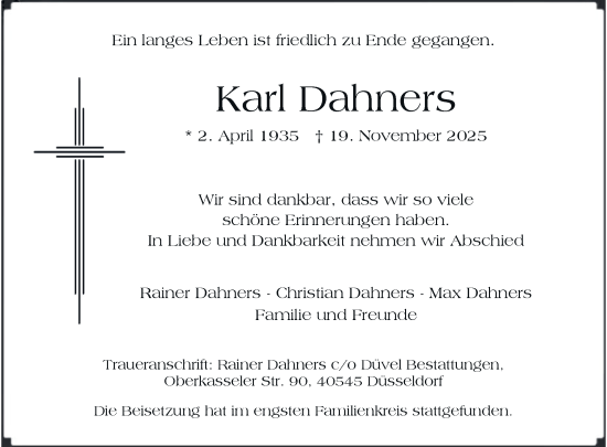 Traueranzeige von Karl Dahners von Rheinische Post