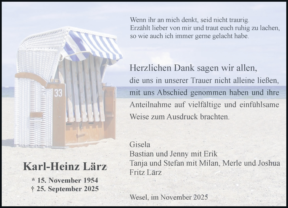  Traueranzeige für Karl-Heinz Lärz vom 08.11.2025 aus Rheinische Post