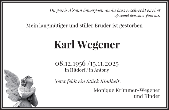 Traueranzeige von Karl Wegener von Rheinische Post