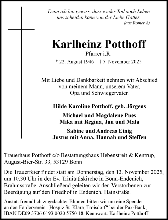 Traueranzeige von Karlheinz Potthoff von Rheinische Post