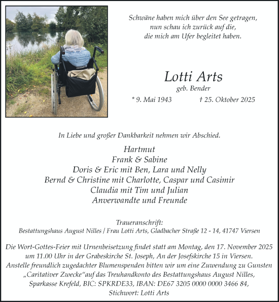 Traueranzeige von Lotti Arts von Rheinische Post