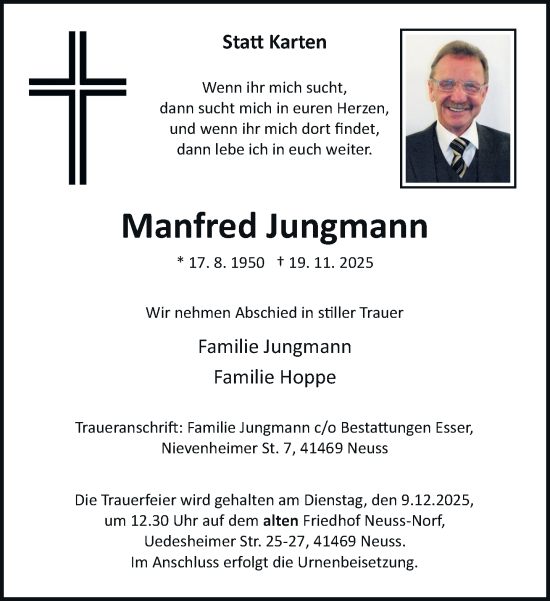 Traueranzeige von Manfred Jungmann von Rheinische Post