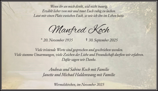 Traueranzeige von Manfred Koch von Rheinische Post