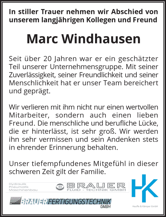 Traueranzeige von Marc Windhausen von Rheinische Post