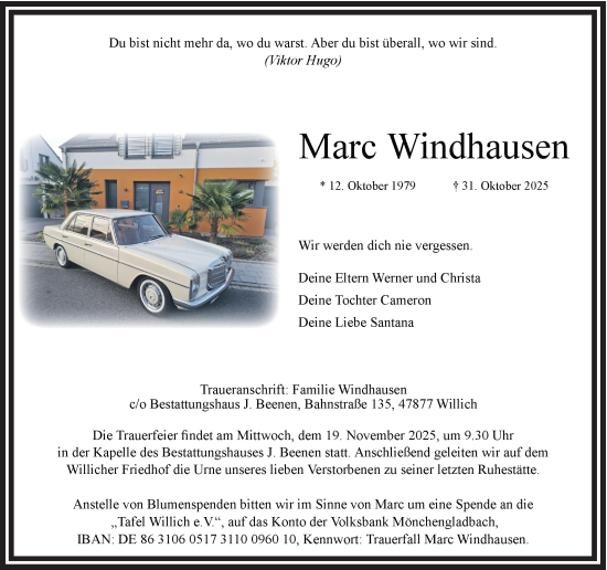 Traueranzeige von Marc Windhausen von Rheinische Post