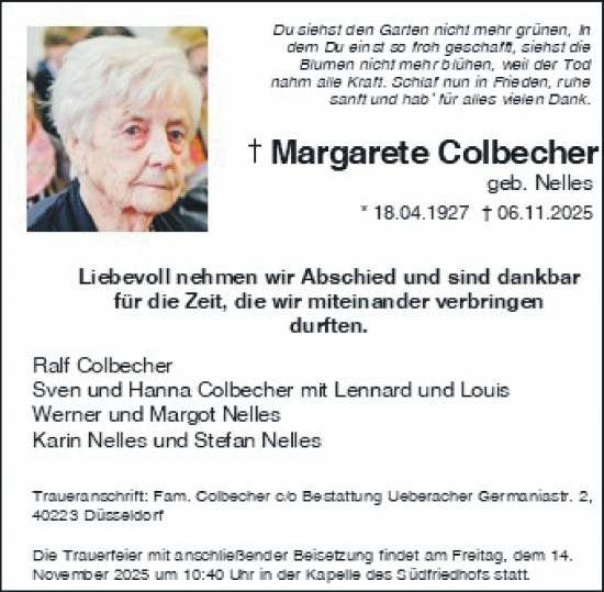 Traueranzeige von Margarete Colbecher von Rheinische Post