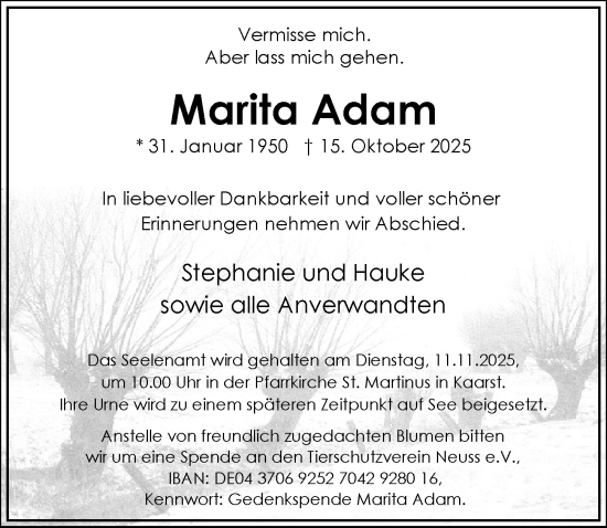Traueranzeige von Marita Adam von Rheinische Post