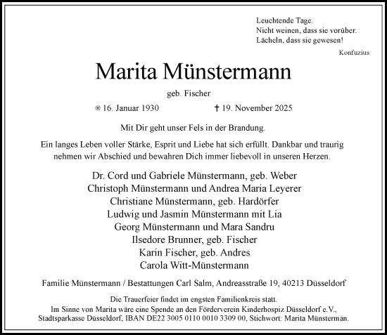 Traueranzeige von Marita Münstermann von Rheinische Post