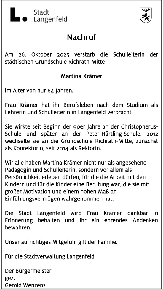 Traueranzeige von Martina Krämer von Rheinische Post