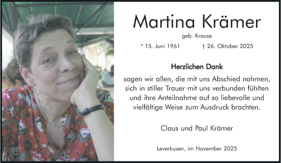 Traueranzeige von Martina Krämer von Rheinische Post