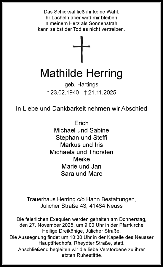 Traueranzeige von Mathilde Herring von Rheinische Post